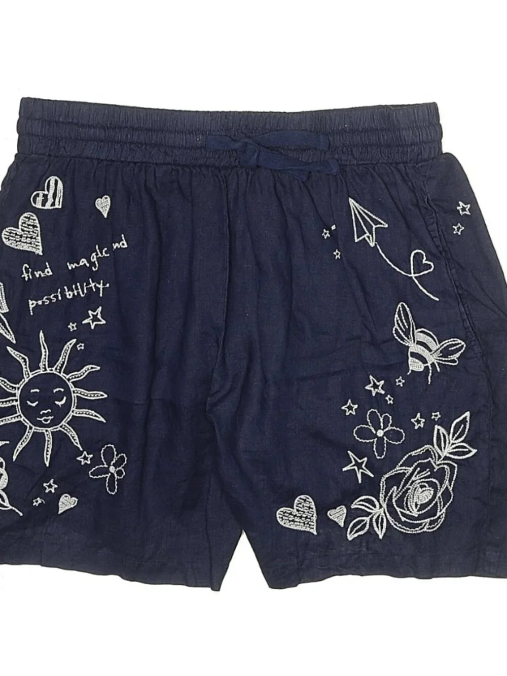 Johnny Was Sovanna Embroidered Linen Shorts – Navy Blue – Boho - Size Small